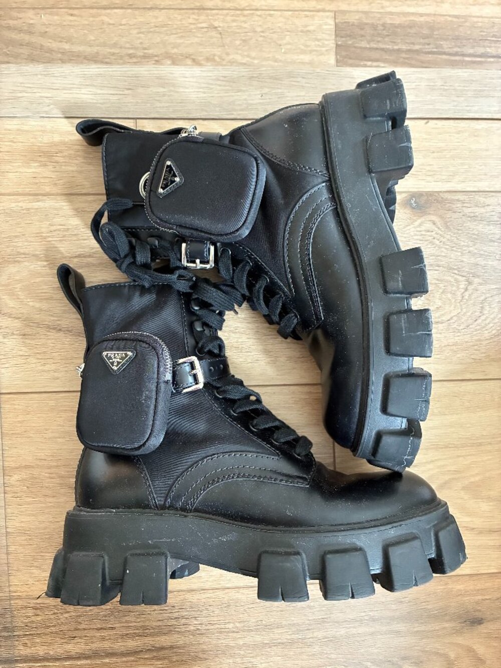 Prada Monolith Re-Nylon Combat Boots with Pouches – Mens Prada sz UK 8.5 US 9.5